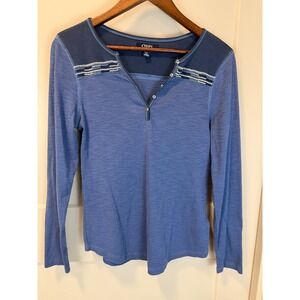 Chaps Shale Blue Henley Cotton Embroidered Detail Long Sleeve T-shirt Medium
